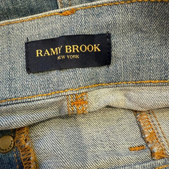 Ramy Brook Bellami Patchwork Denim Midi Skirt Size 23 - Picture 7 of 7